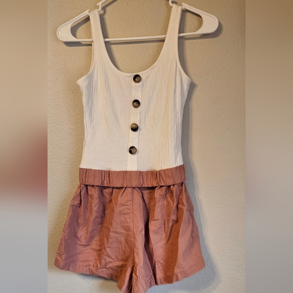 White and Pink Buttoned Romper